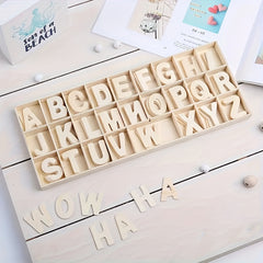 130pcs Wooden Craft Letters with Storage Tray Set Unfinished Alphabet for Kids