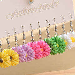 10pcs Small Chrysanthemum Drop Earrings - Colorful Dangle Earrings for Girls