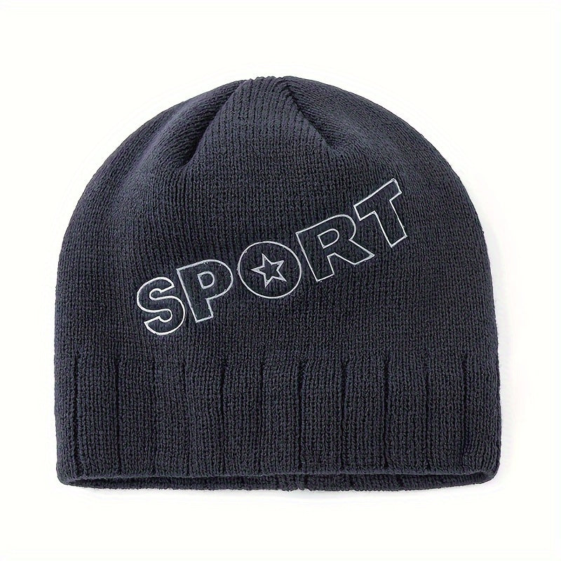SPORT Letter Knitted Hat Outdoor Beanie Cycling Ear Protection