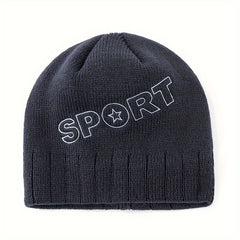 SPORT Letter Knitted Hat Outdoor Beanie Cycling Ear Protection