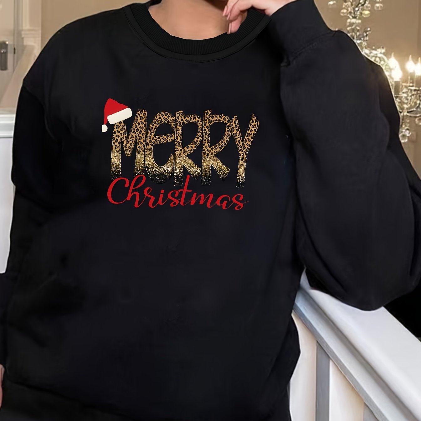 Christmas Lounge Top Women's Plus Leopard Slogan Print