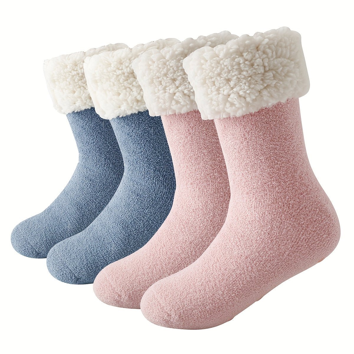 2 Pairs Plush Lined Slipper Socks Warm Women's Mid Tube Stockings