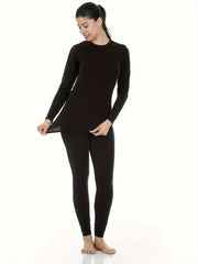 2Pcs Thermal Underwear Set Long Sleeve Top & Leggings Women's Activewear