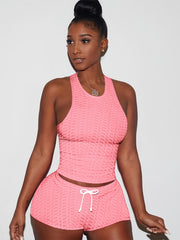 Plus Size Honeycomb Tank Top & Shorts Sports Outfits Set