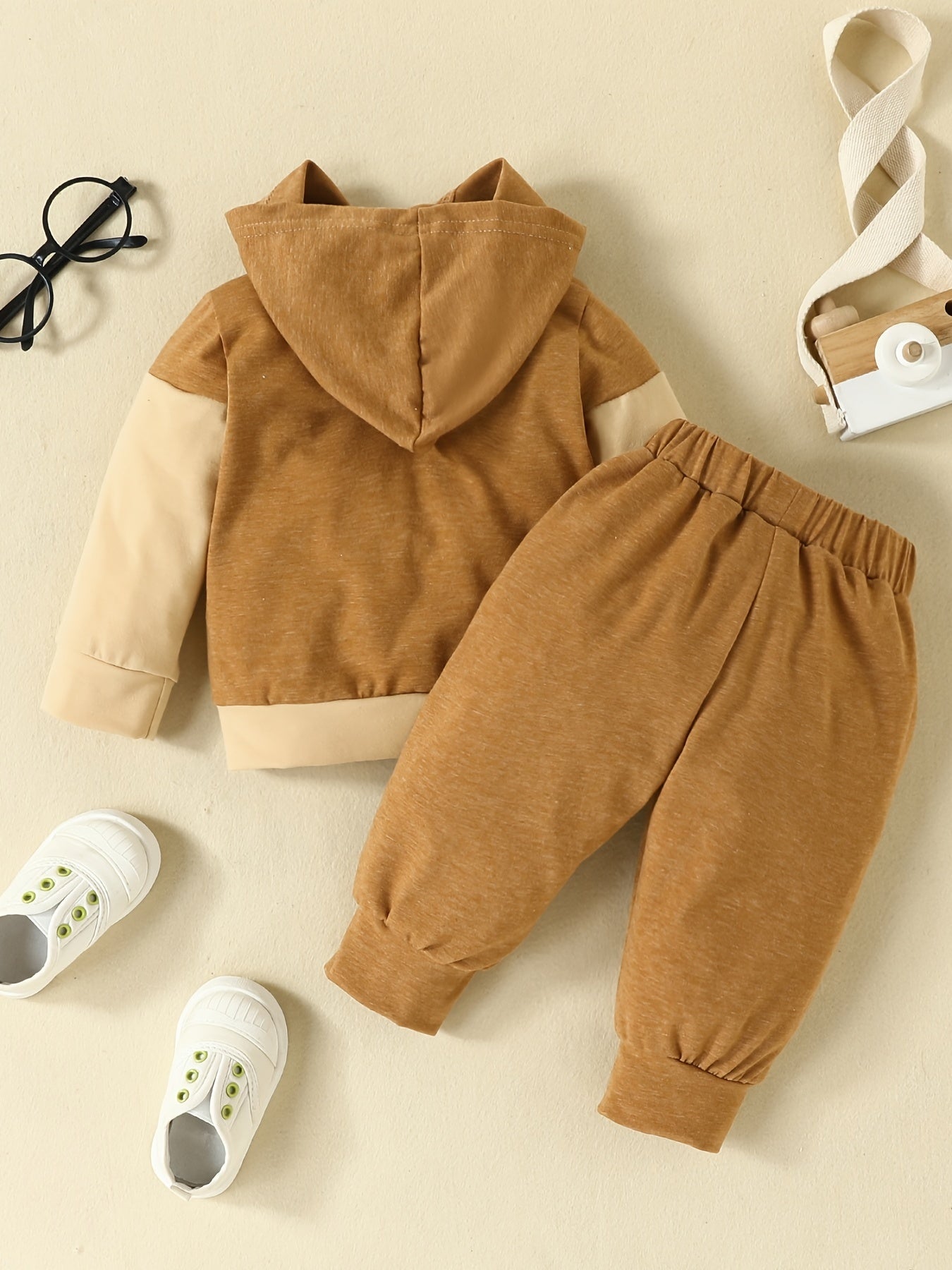 2pcs Infant Block Hoodie Letter Print Sweatshirt & Pant Set