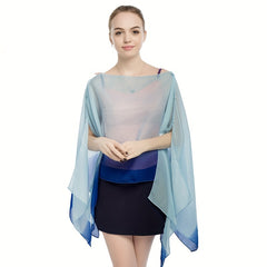Faux Pearl Buckle Chiffon Shawl Gradient Sunscreen Wrap