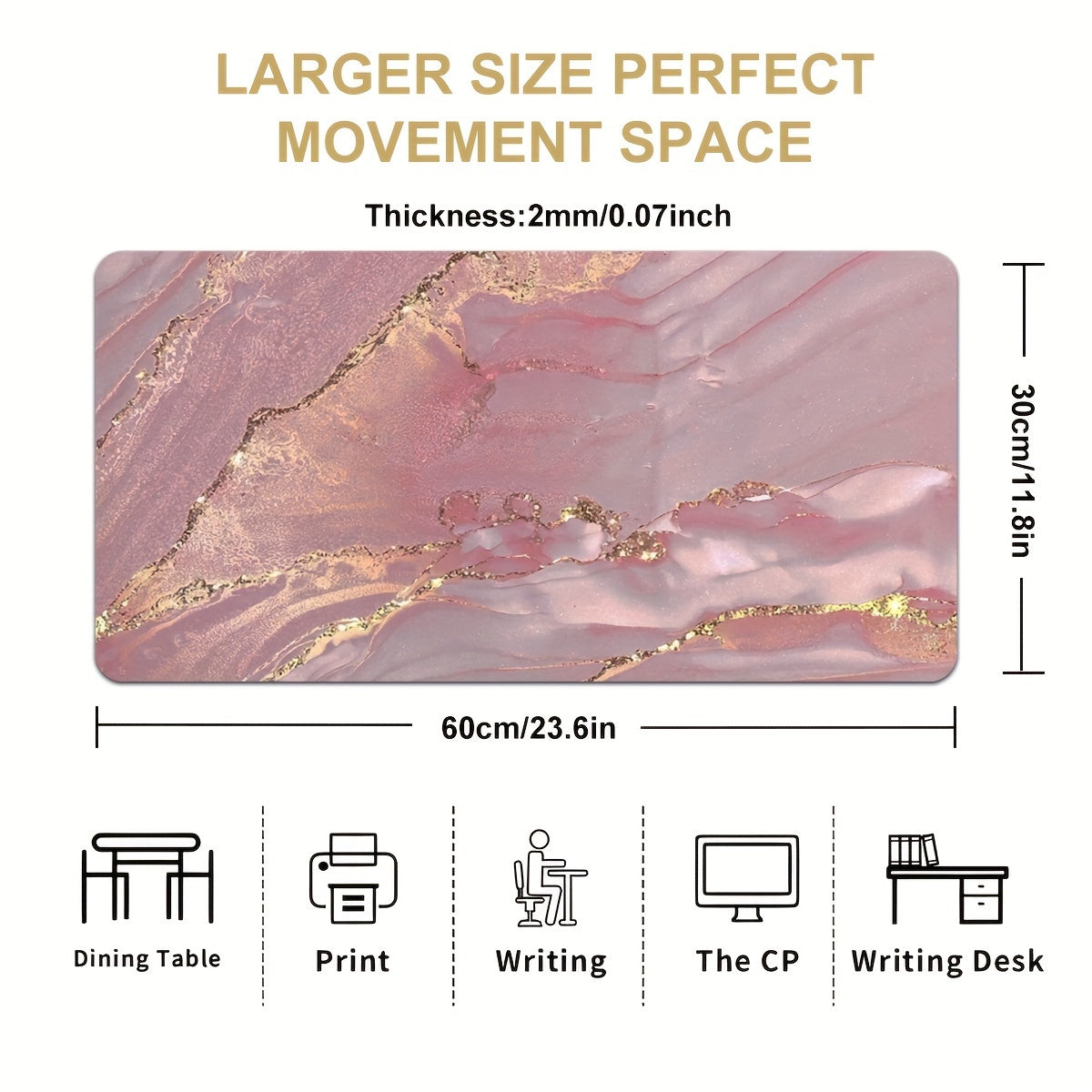 Large Pink Desk Mat Rose Marble Computer Laptop Protector Writing Pad