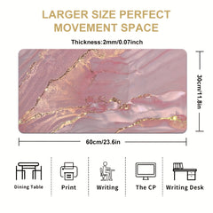 Large Pink Desk Mat Rose Marble Computer Laptop Protector Writing Pad