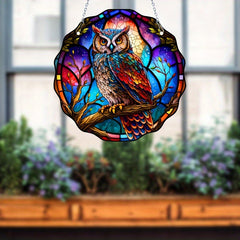 Colorful Owl Stained Acrylic Window Suncatcher Handicraft Gift