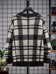 Men's Plaid Loose Fit V Neck Sweater for Fall Winter