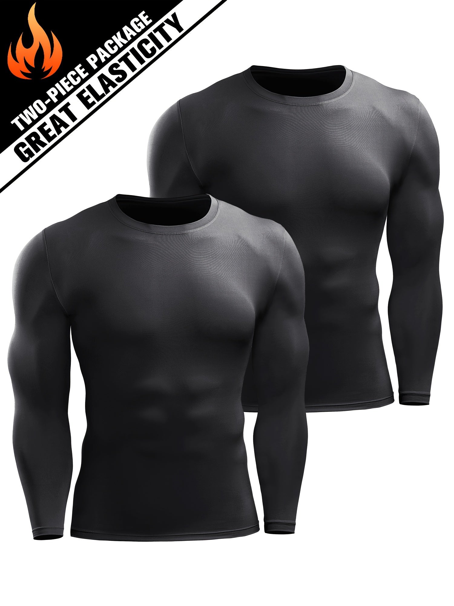 2 Pcs Men's Sports Compression T-shirt Stretch Warm Tee Fitness Outdoor Clothes