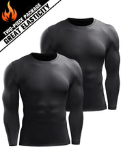 2 Pcs Men's Sports Compression T-shirt Stretch Warm Tee Fitness Outdoor Clothes