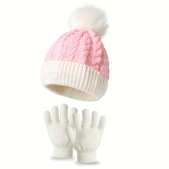 Kids Knitted Hat And Gloves Set, Autumn Winter Thickened, 2pcs