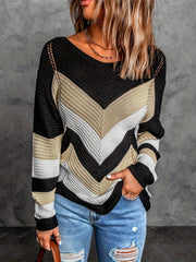 Hollow Block Knit Sweater Long Sleeve Women's Clothing