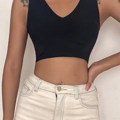 Women's Seamless V Neck Push Up Tank Bra High Stretch Comfort Bra