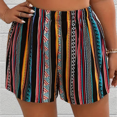 Striped Boho Elastic Waist Shorts for Women