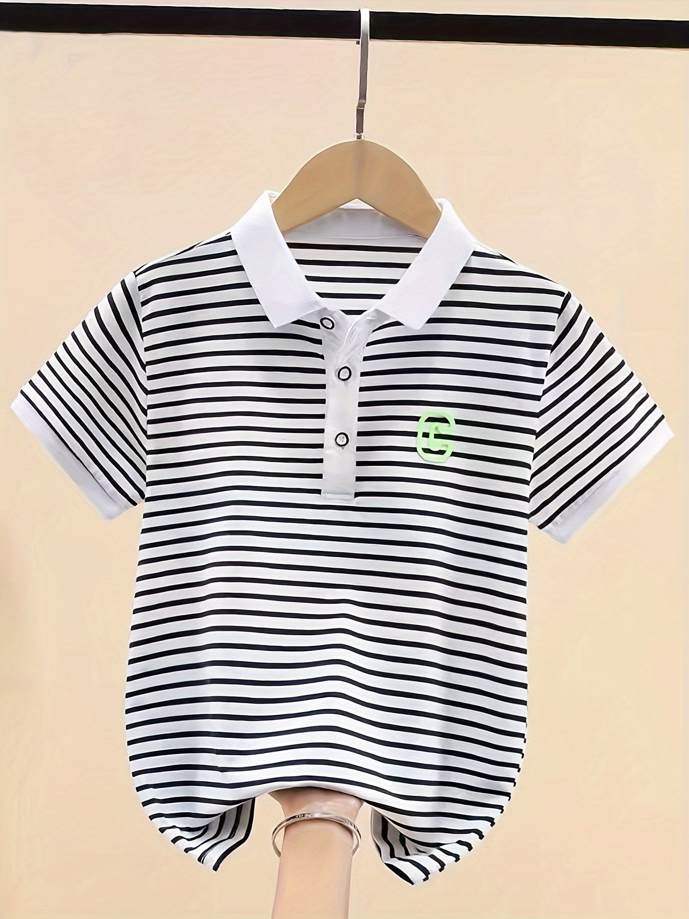 Boys Striped Lapel T-shirt Short Sleeve Summer Top