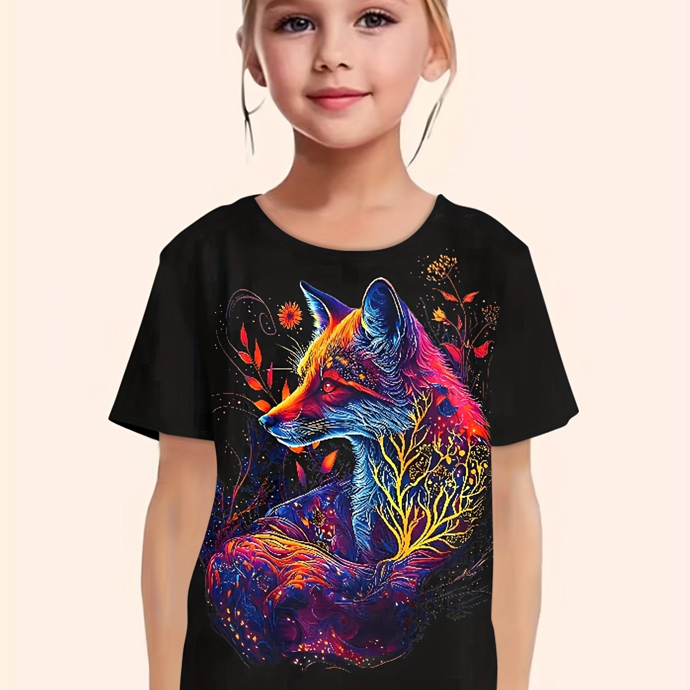 Fox Graphic Short Sleeve T shirt for Girls - Summer Gift