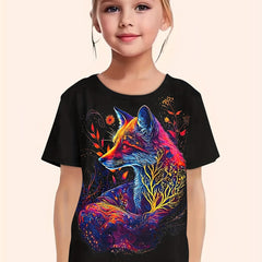 Fox Graphic Short Sleeve T shirt for Girls - Summer Gift