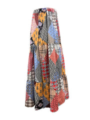 Patchwork Print High Rise Smock Maxi Skirt