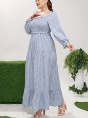 Plus Ditsy Floral Print Flounce Sleeve Smock Maxi Dress