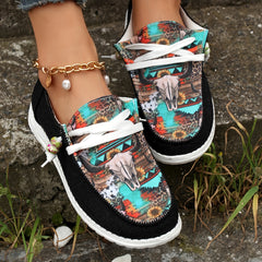 Women's Printed Canvas Shoes Lightweight Lace Up Walking Shoes