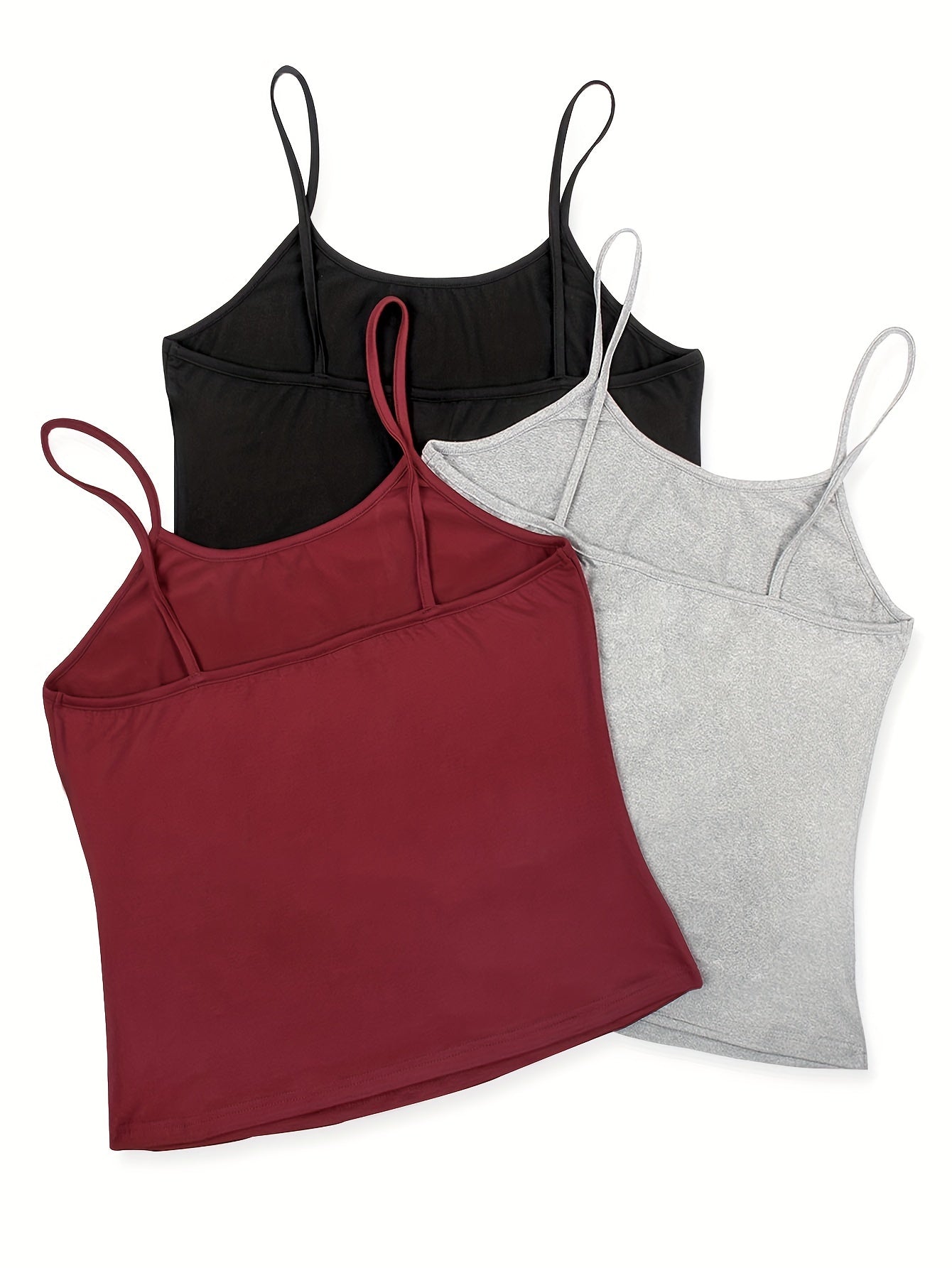3 Pack Plus Size Sexy Cami Top Set Women's Plus Solid Round Neck Medium Stretch