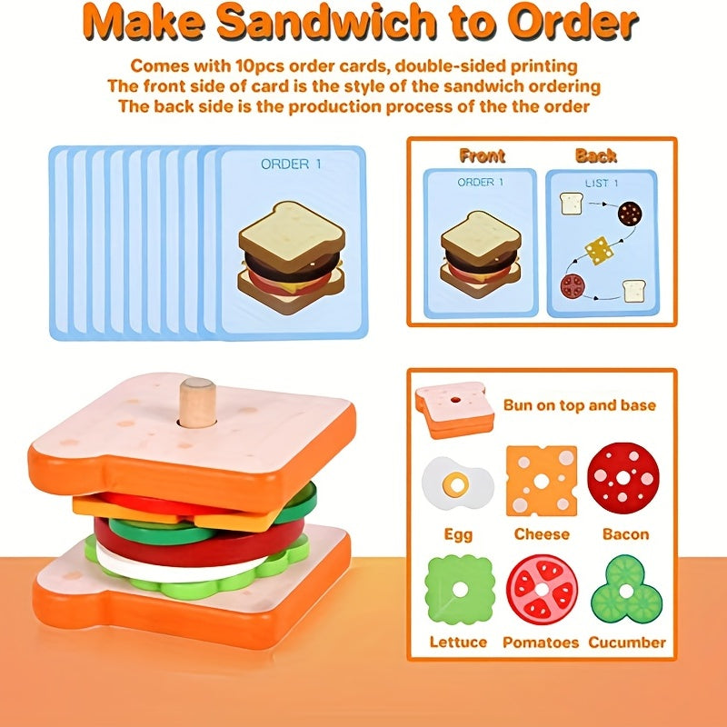 Wooden Sandwich Stacking Toy Set with Flash Cards
