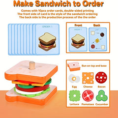 Wooden Sandwich Stacking Toy Set with Flash Cards
