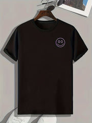 Happy Face Print Men's Comfy T Shirt for Outdoor Summer