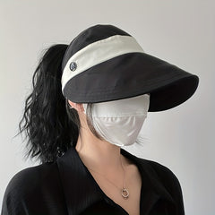 Ponytail Block Bucket Hat Wide Brim UV Protection Sun Hat Lightweight Summer
