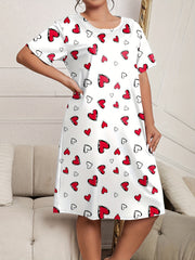 Casual Nightdress Women's Plus Heart Print Short Sleeve Medium Stretch