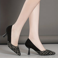 Plaid Stiletto Heels Faux Leather Pointed Toe Pumps