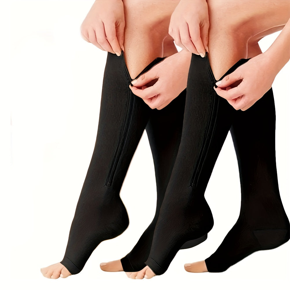 2 Pairs Compression Socks with Zipper for Women & Men