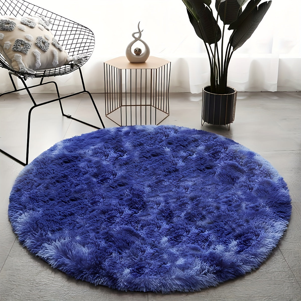Round Tie Dye Long Pile Carpet and Mat Non-slip Bottom Soft and Comfortable
