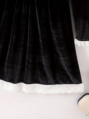 Vintage Princess Dress For Big Girls Velvet Lace Stand Collar Long Sleeve