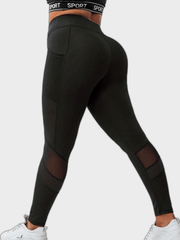 Mesh High Rise Pipping Leggings With Pockets