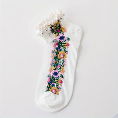 Faux Pearl Lace Trim Ankle Socks Soft Women's Stockings