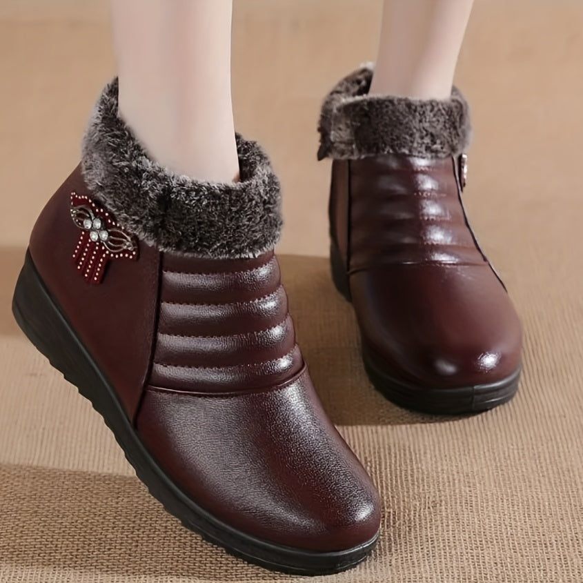 Women's Rhinestone Short Boots Plush Lined Ankle Boots