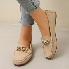 Women's Metallic Chain Loafers Slip On Soft Sole Flat Shoes