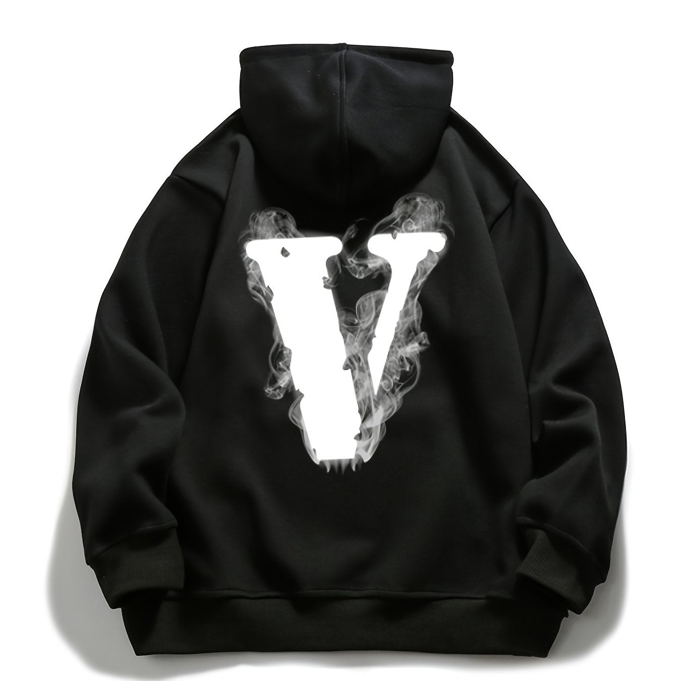V Letter Print Hoodie Fleece Pullover Active Hooded S