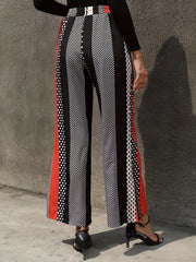 Striped Print Wide Leg Pants Casual Long Length