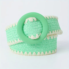 Candy Woven Belt Round Buckle Dress Belt Stylish Casual Straw Waist Belts