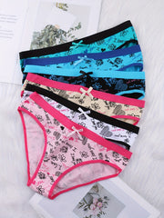 6 Pack Plus Size Panties Set Women's Plus Butterfly & Heart Print Briefs