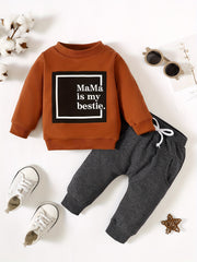 Baby Boys Long Sleeve Sweatshirt Pants Set MAMA IS MY BESTIE Print
