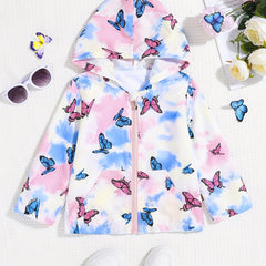 Toddler Girls Tie Dye Butterfly Hooded Jacket Zipper Windproof Coat
