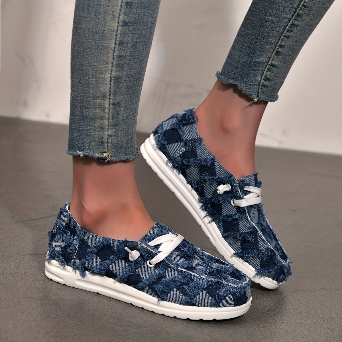 Women's Denim Canvas Sneakers Lace Up Non slip Sport Shoes