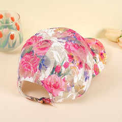 Pink Glitter Flower Baseball Cap Embroidered Sun Hat Adjustable Dad Hat Women