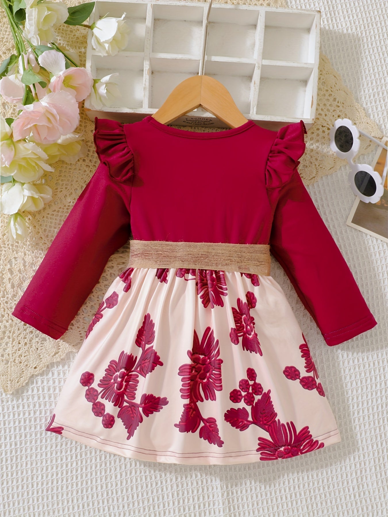 Baby Girls Floral Belted Dress Long Sleeve Sundress