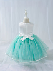 Girls Mesh Puffy Skirt Sleeveless Party Dress with Bow